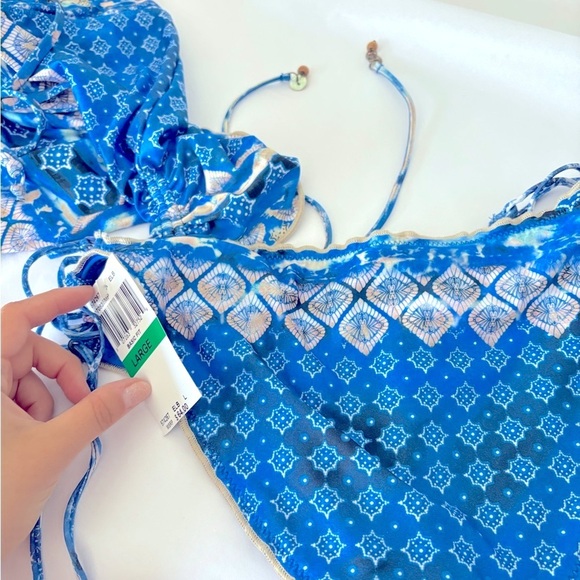 NWT BECCA Blue Patterned Bikini 2-piece Set Swim Tank Top + Bottom Size Large - Picture 10 of 10